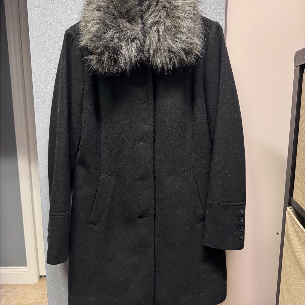 Banana Republic Black Wool Coat Faux Fur Collar